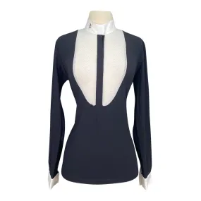 Cavalleria Toscana Lace Drop Bib L/S Competition Shirt in Navy - Women's Small