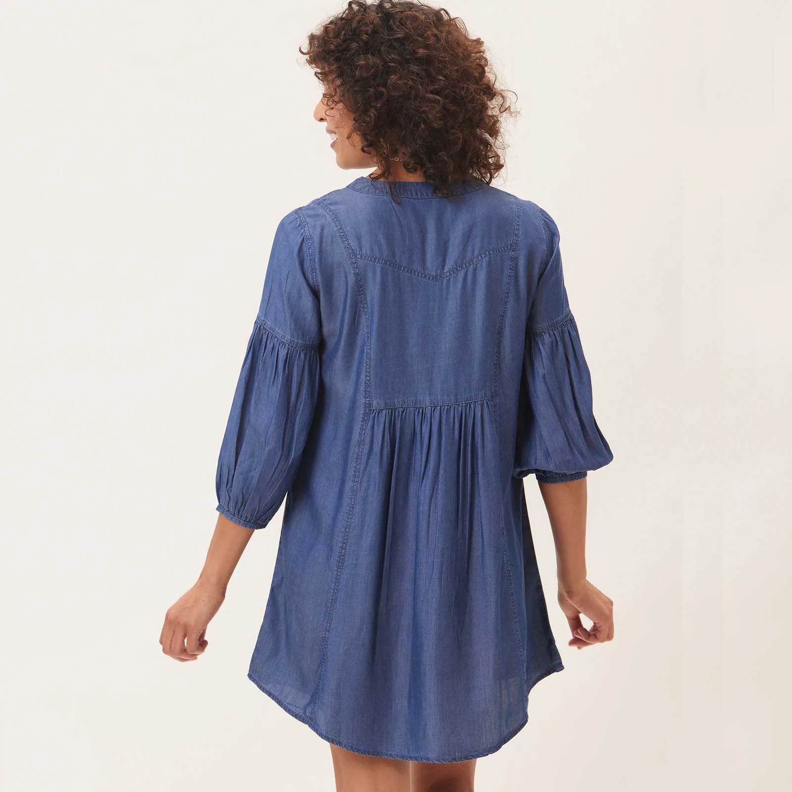 Chambray Dress With Light Blue Embroidery