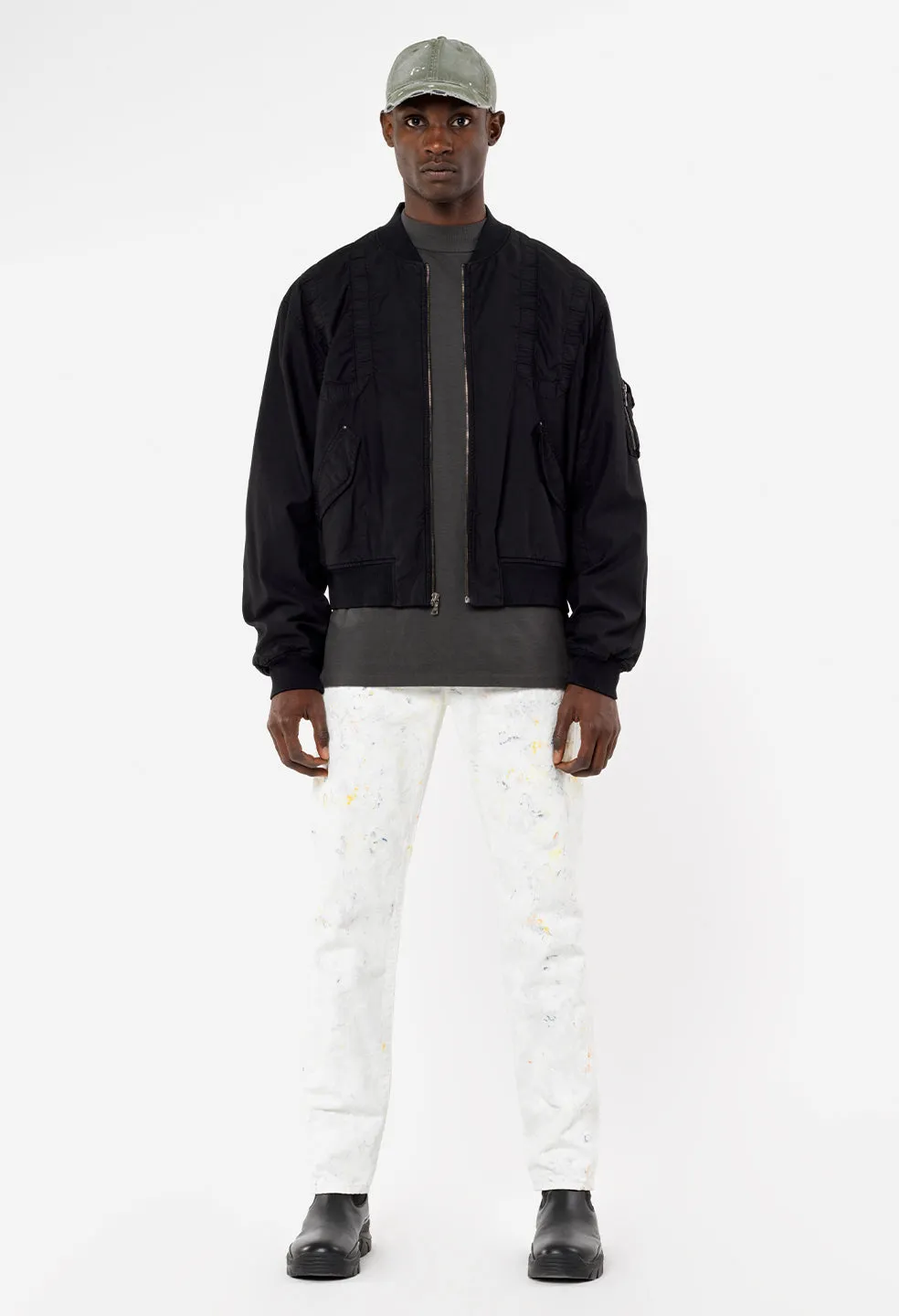 Cotton Poplin Frame Flight Jacket / Black