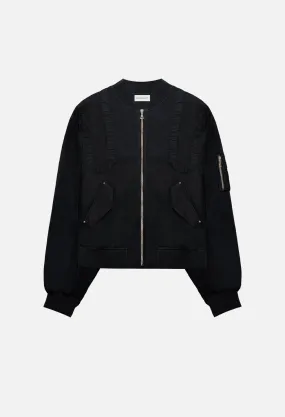 Cotton Poplin Frame Flight Jacket / Black