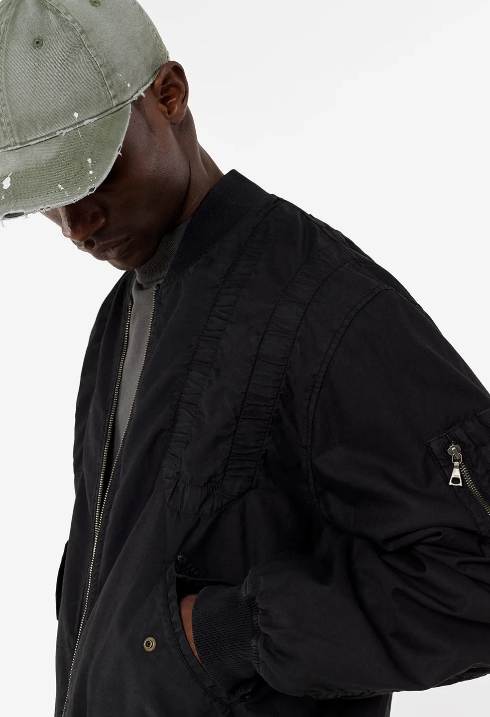 Cotton Poplin Frame Flight Jacket / Black