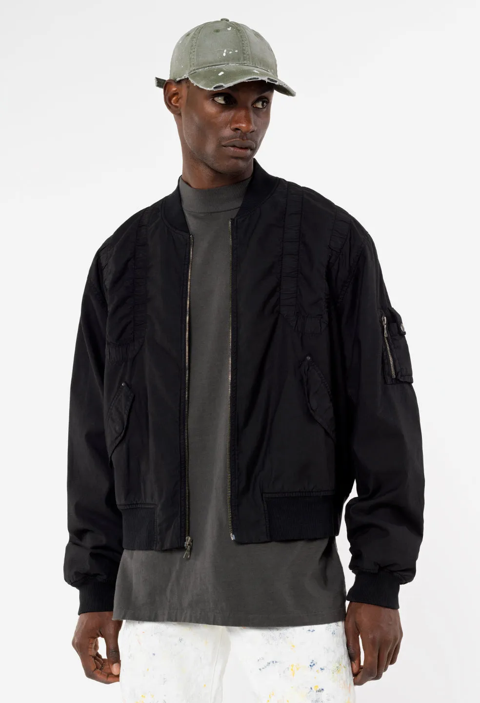 Cotton Poplin Frame Flight Jacket / Black