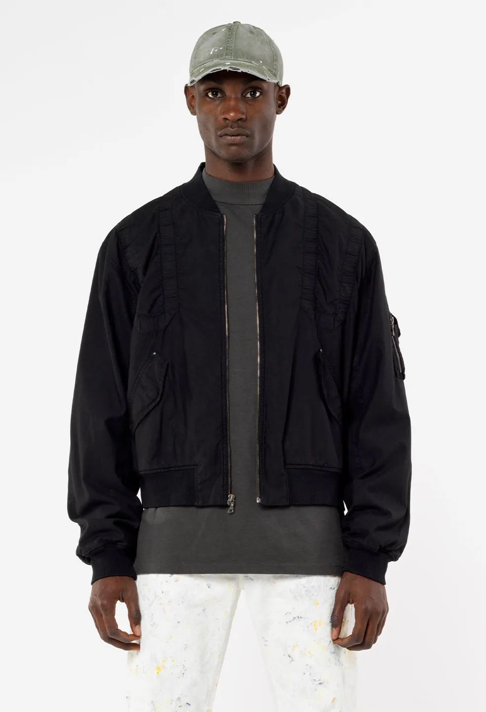 Cotton Poplin Frame Flight Jacket / Black