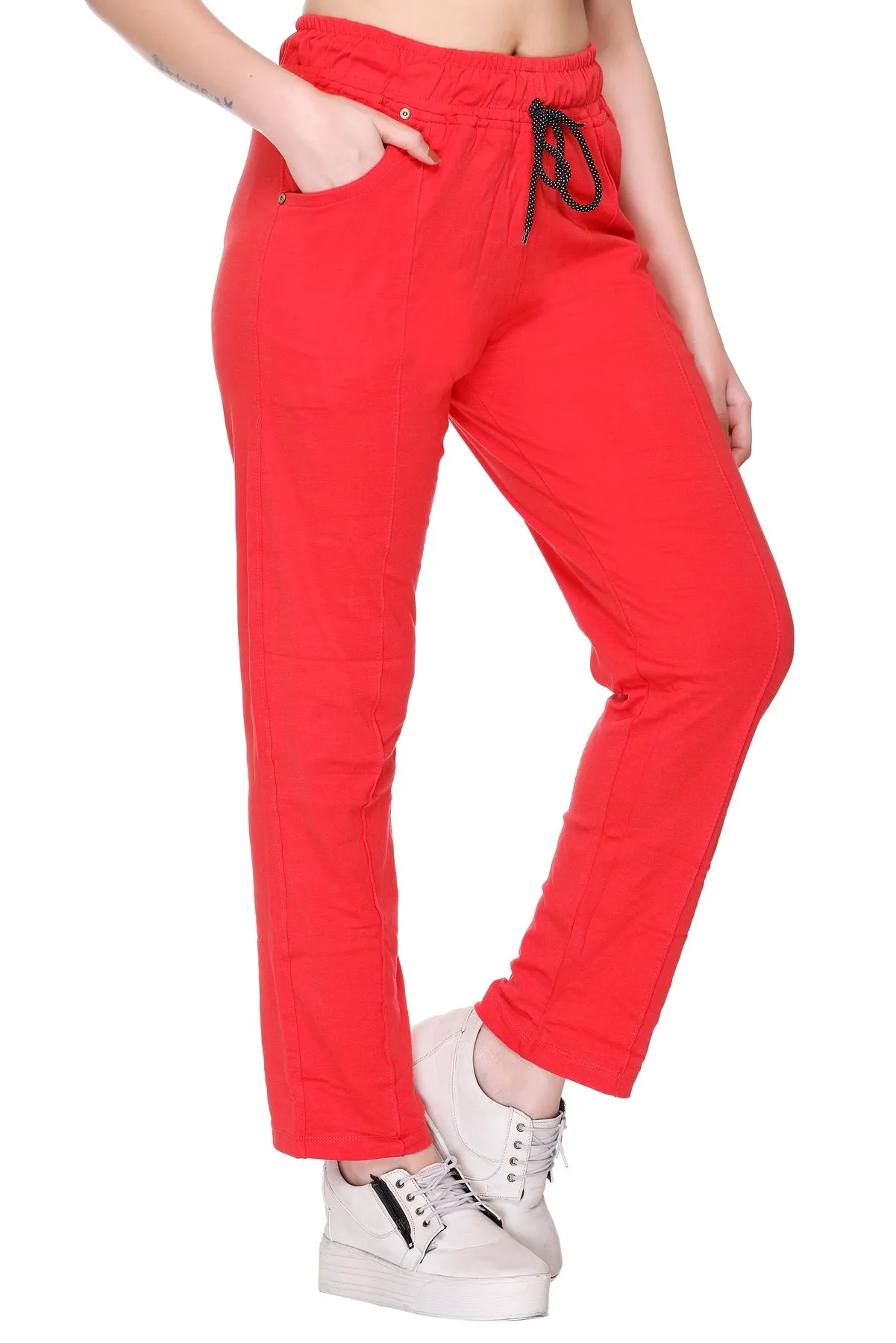 Cotton Track Pants For Women Pack of 2  (Blush Pink/Red)