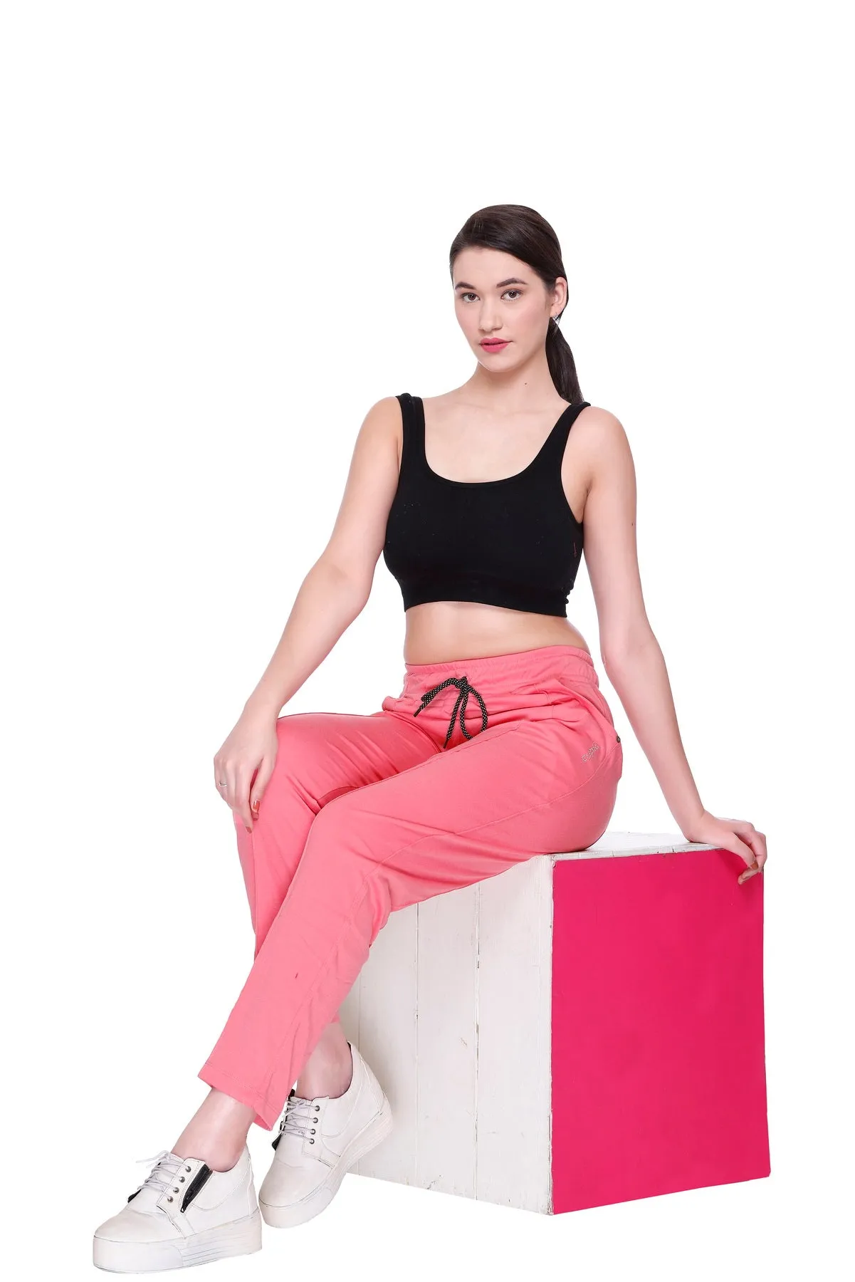 Cotton Track Pants For Women Pack of 2  (Blush Pink/Red)