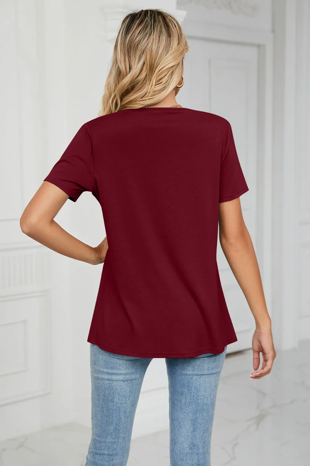 Cowl Neck Tulip Hem T-Shirt