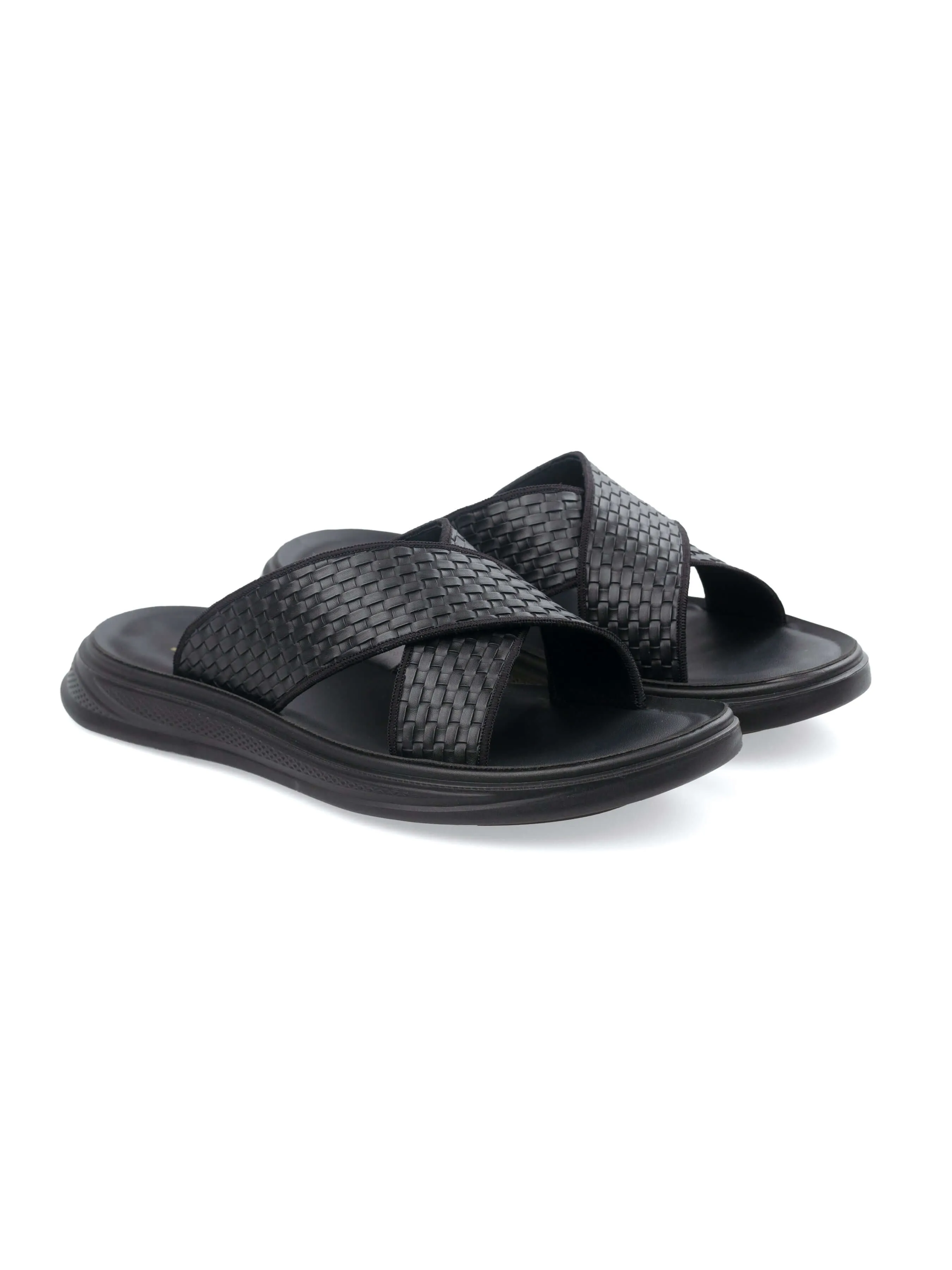 Cross Strap Sandal - Black Woven (Cloud Sole)