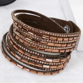 Crystal Explosion Mocha Brown Snap Wrap Bracelet (or Choker Necklace)