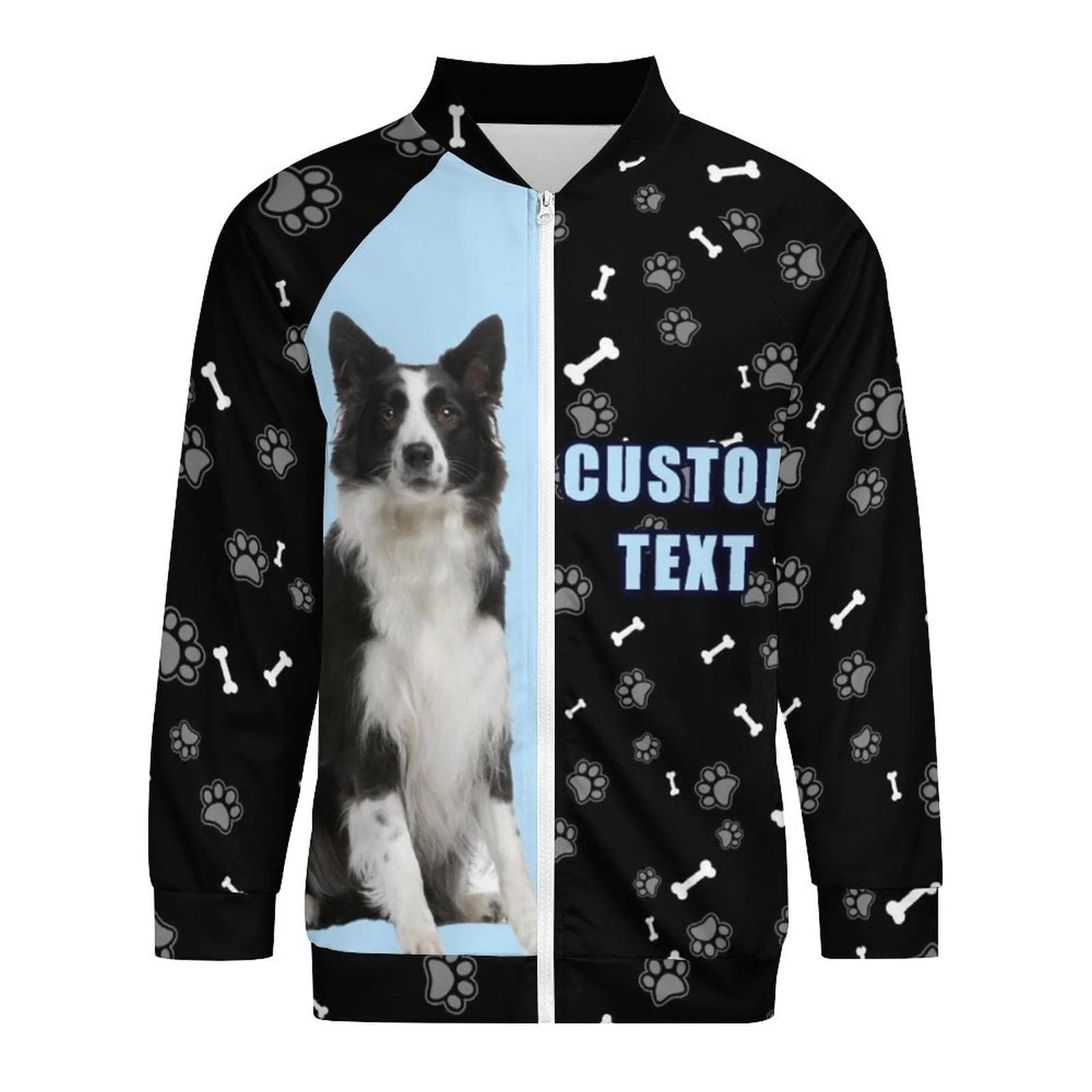 Custom Face&Text Bone Men's Coat Crew Neck Zipper Jacket Outerwear