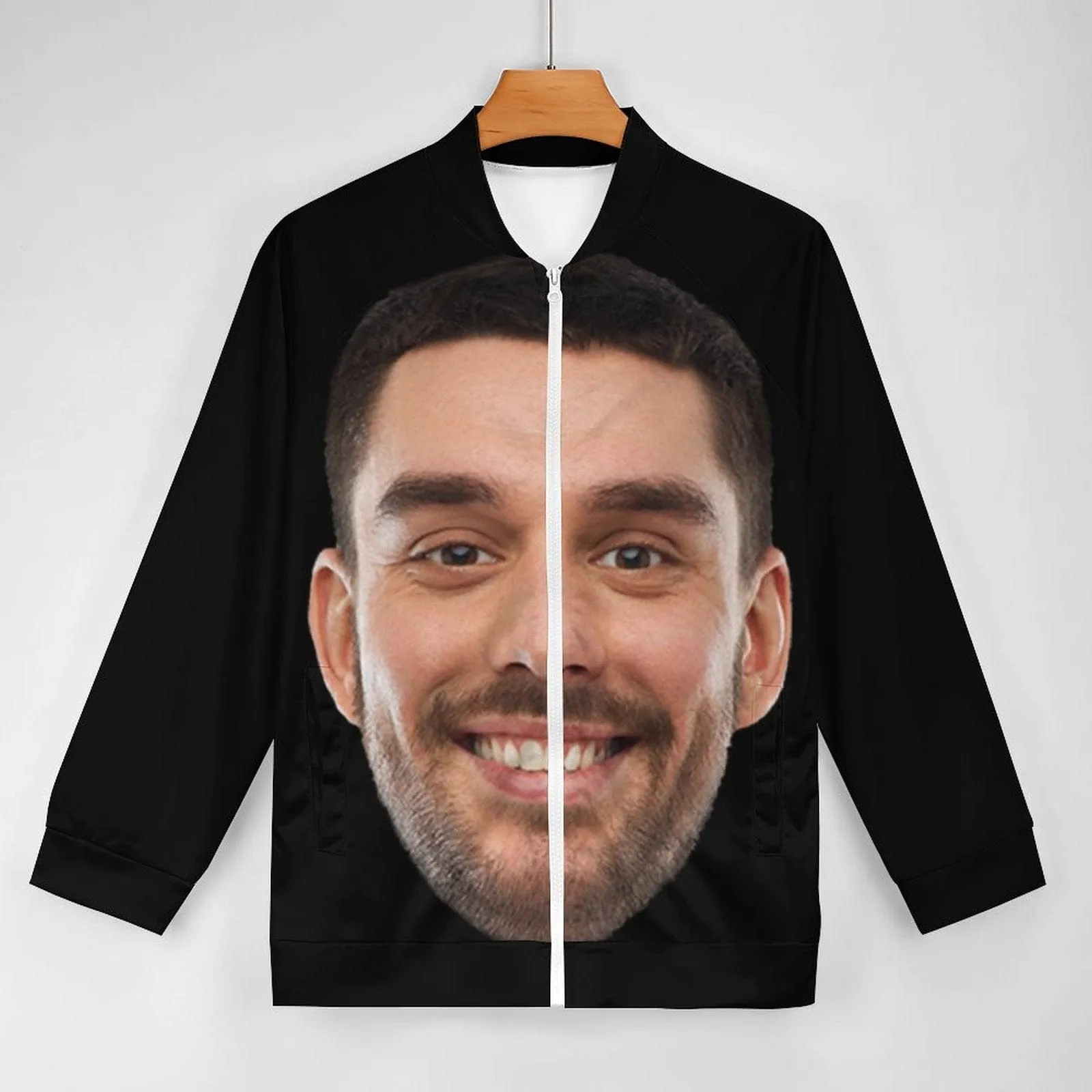 Custom Funny Big Face Men's Coat Crew Neck Zipper Jacket Outerwear