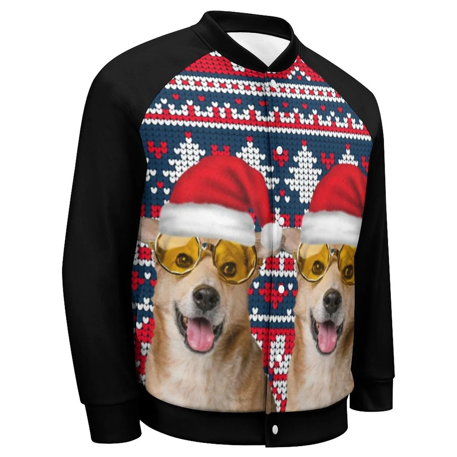 Custom Pet Face Red Hat Christmas Men's Bomber Jacket Outerwear