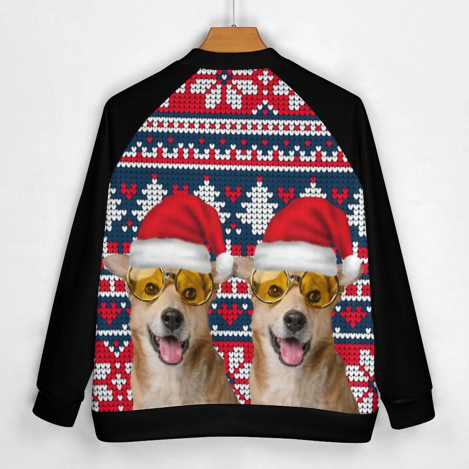 Custom Pet Face Red Hat Christmas Men's Bomber Jacket Outerwear