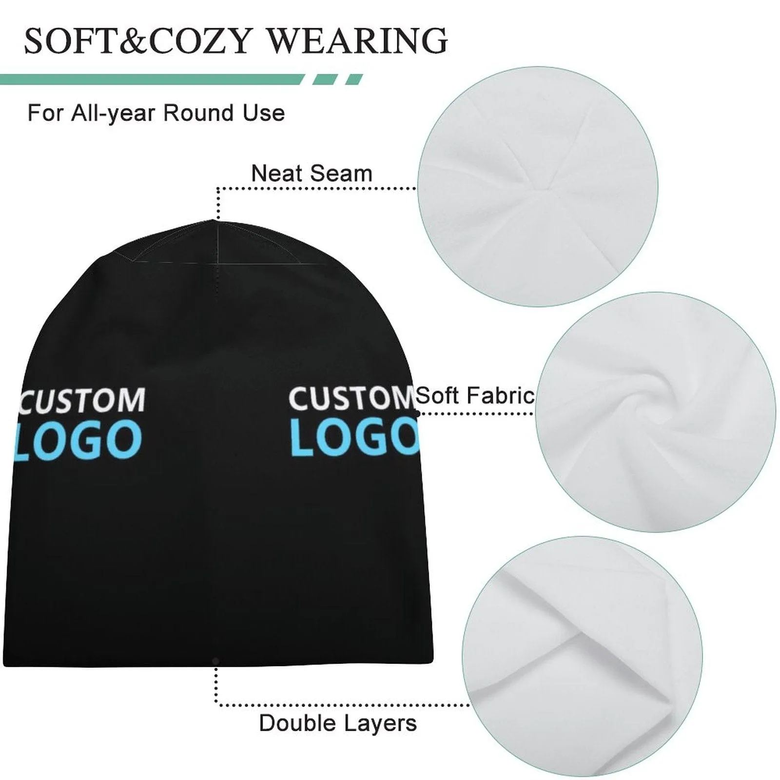 Custom Your Logo Full Print Pullover Cap Beanie Hat Unisex