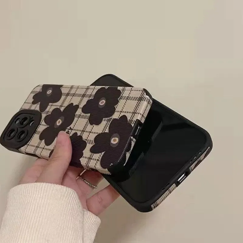 Cute Checkered Flowers Phone Case for iPhone 11, 12, 13, 14, Pro Max, 14 Plus, X, XS Max, XR, 12, 13 Mini, 7, 8 Plus