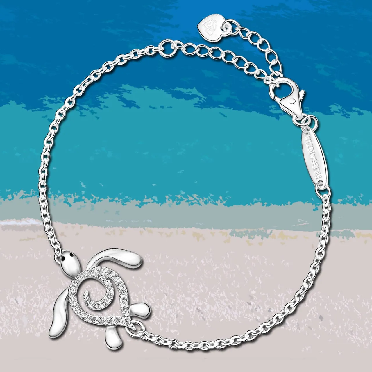 CZ Spiral Shell Turtle Sterling Silver Bracelet