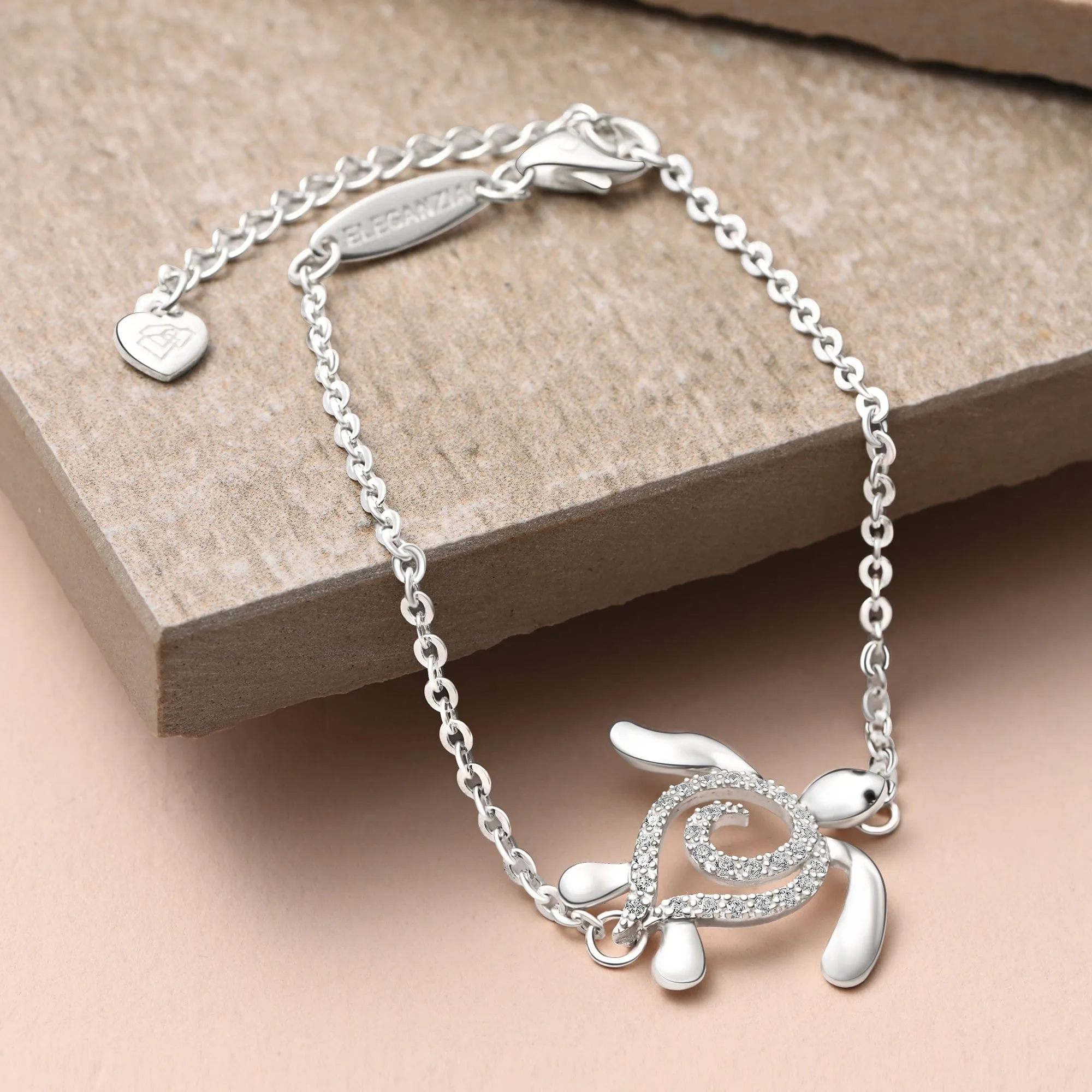 CZ Spiral Shell Turtle Sterling Silver Bracelet