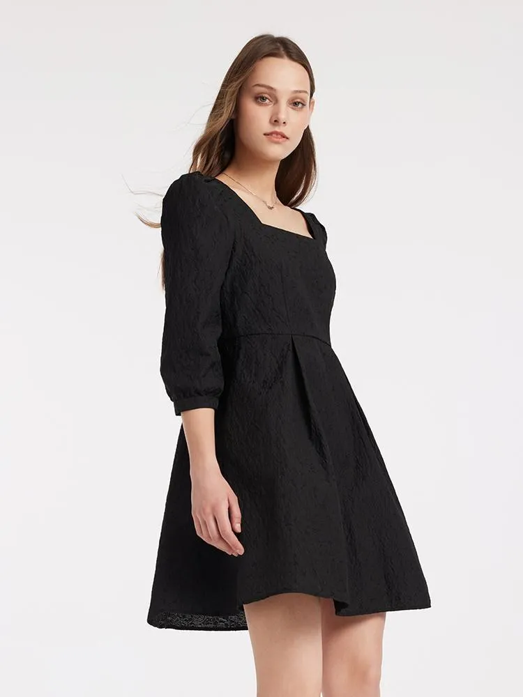 Detachable Bow Jacquard Mini Dress