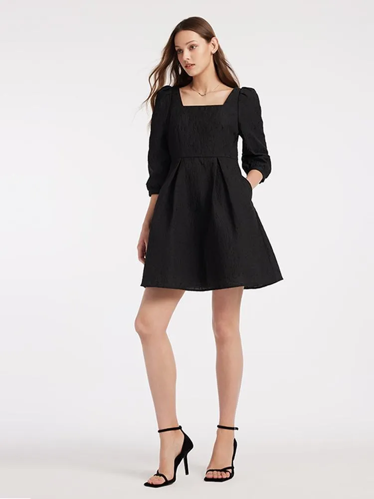 Detachable Bow Jacquard Mini Dress