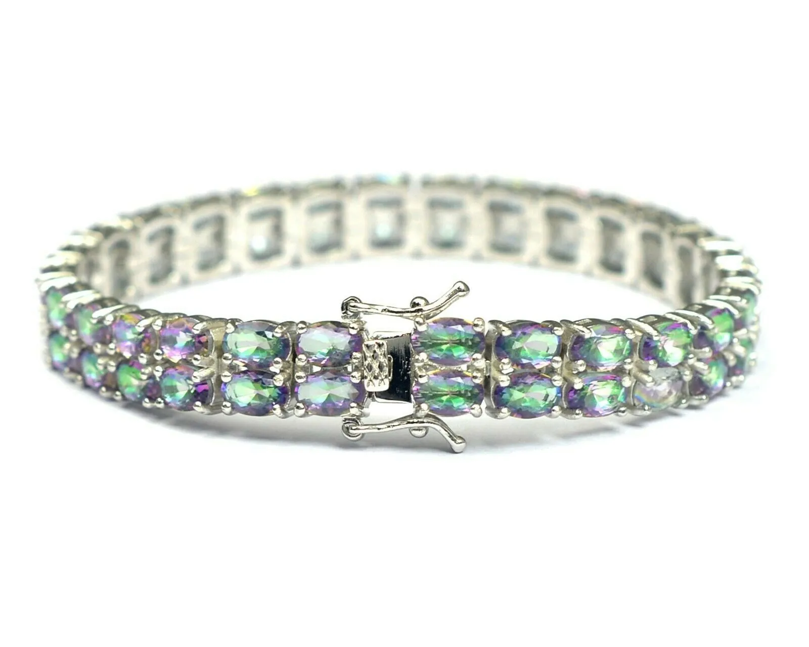 Double Row Rainbow Topaz Tennis Bracelet 7.5