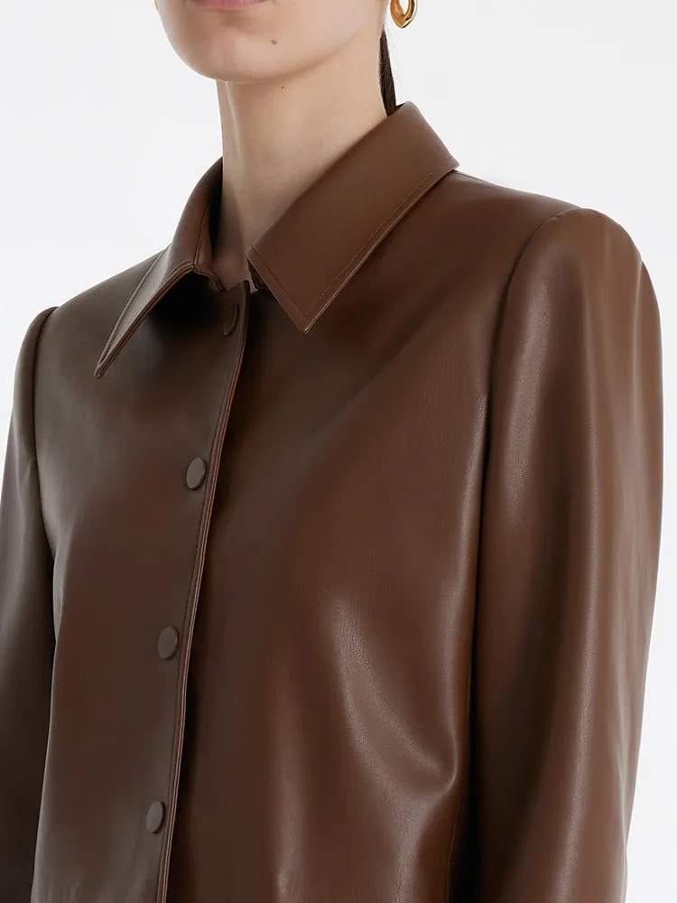 Eco-Friendly Leather Lapel Women Crop Jacket