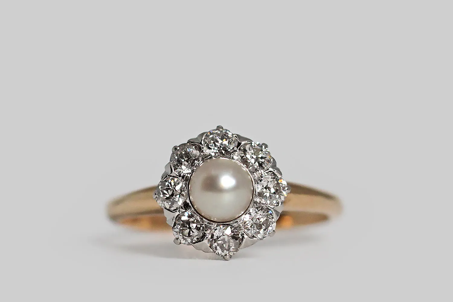 Edwardian Pearl & OEC Diamond Halo Ring