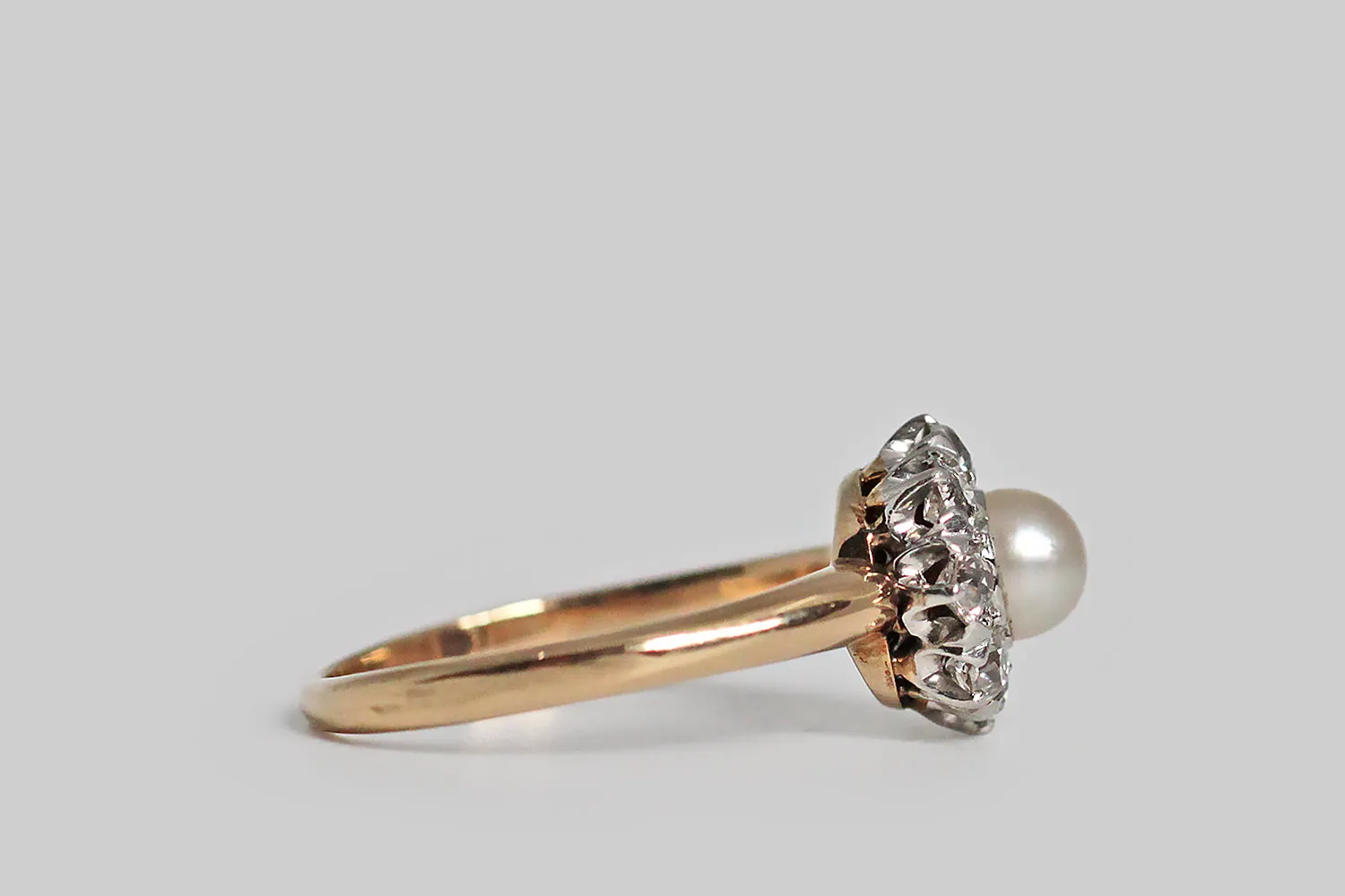 Edwardian Pearl & OEC Diamond Halo Ring