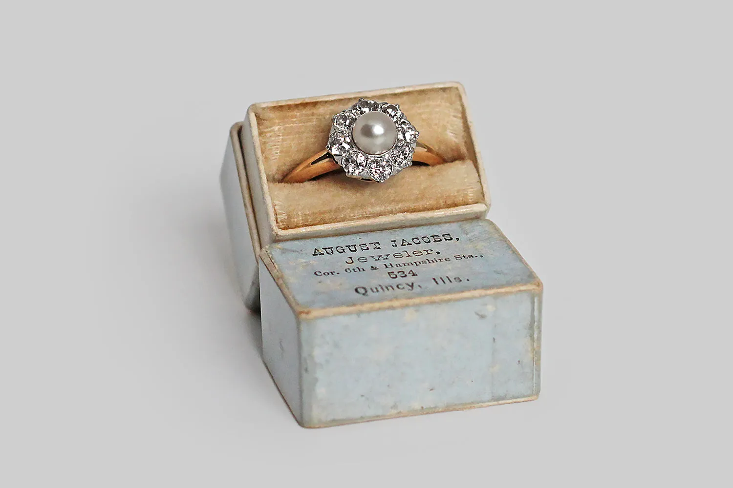 Edwardian Pearl & OEC Diamond Halo Ring