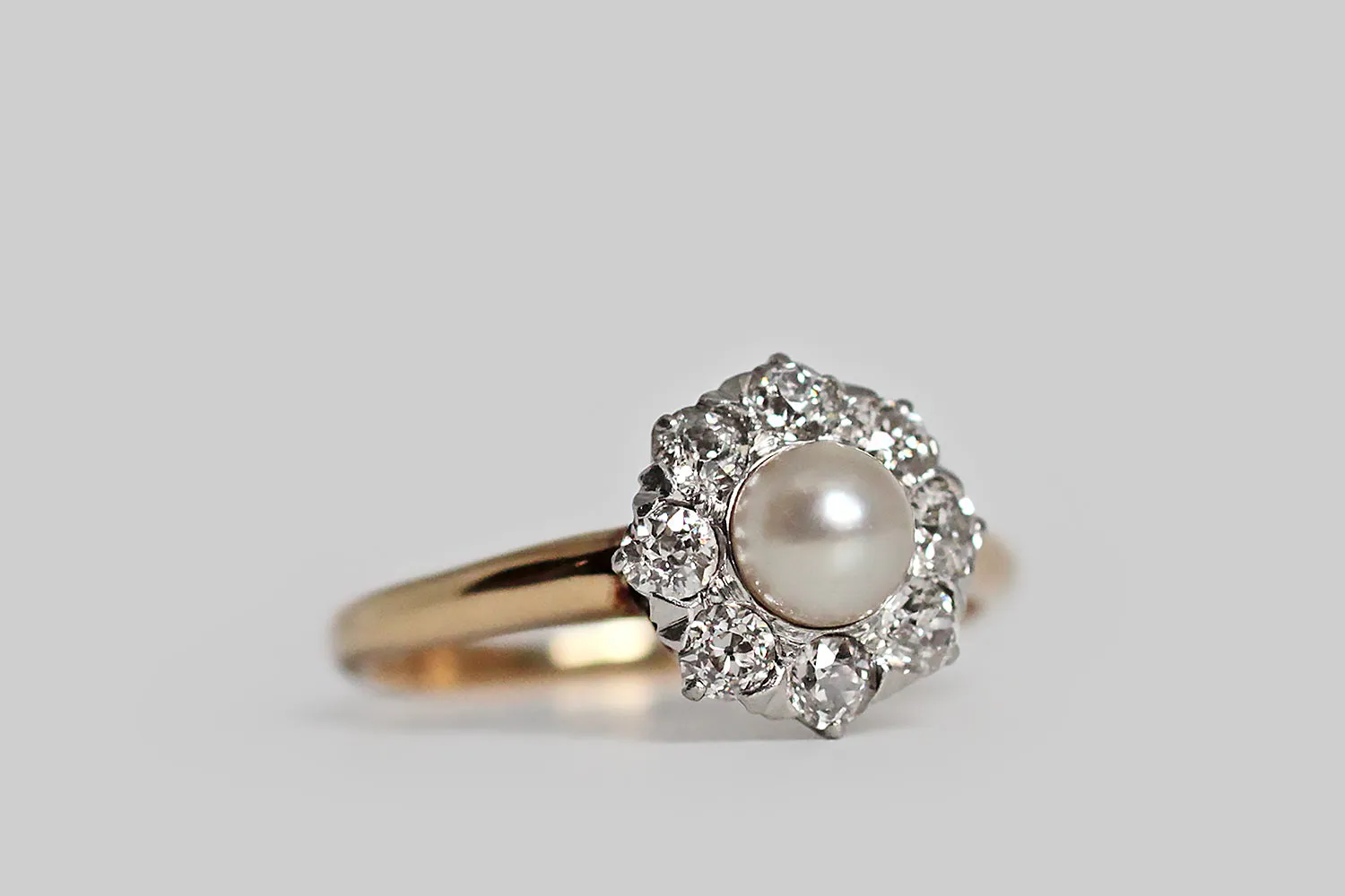 Edwardian Pearl & OEC Diamond Halo Ring