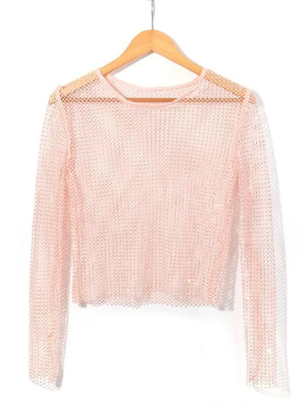 Embellish Sheer Fishnet Women Crop Top