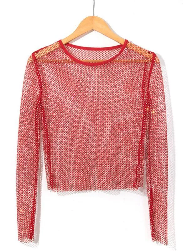 Embellish Sheer Fishnet Women Crop Top