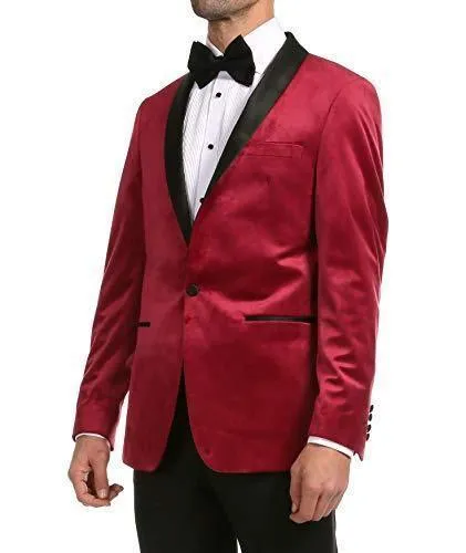 Enzo Collection-Maroon Velvet Slim Fit Shawl Lapel Tuxedo Men's Blazer