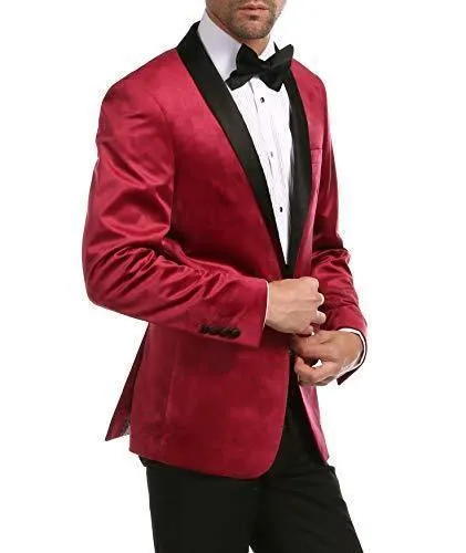 Enzo Collection-Maroon Velvet Slim Fit Shawl Lapel Tuxedo Men's Blazer