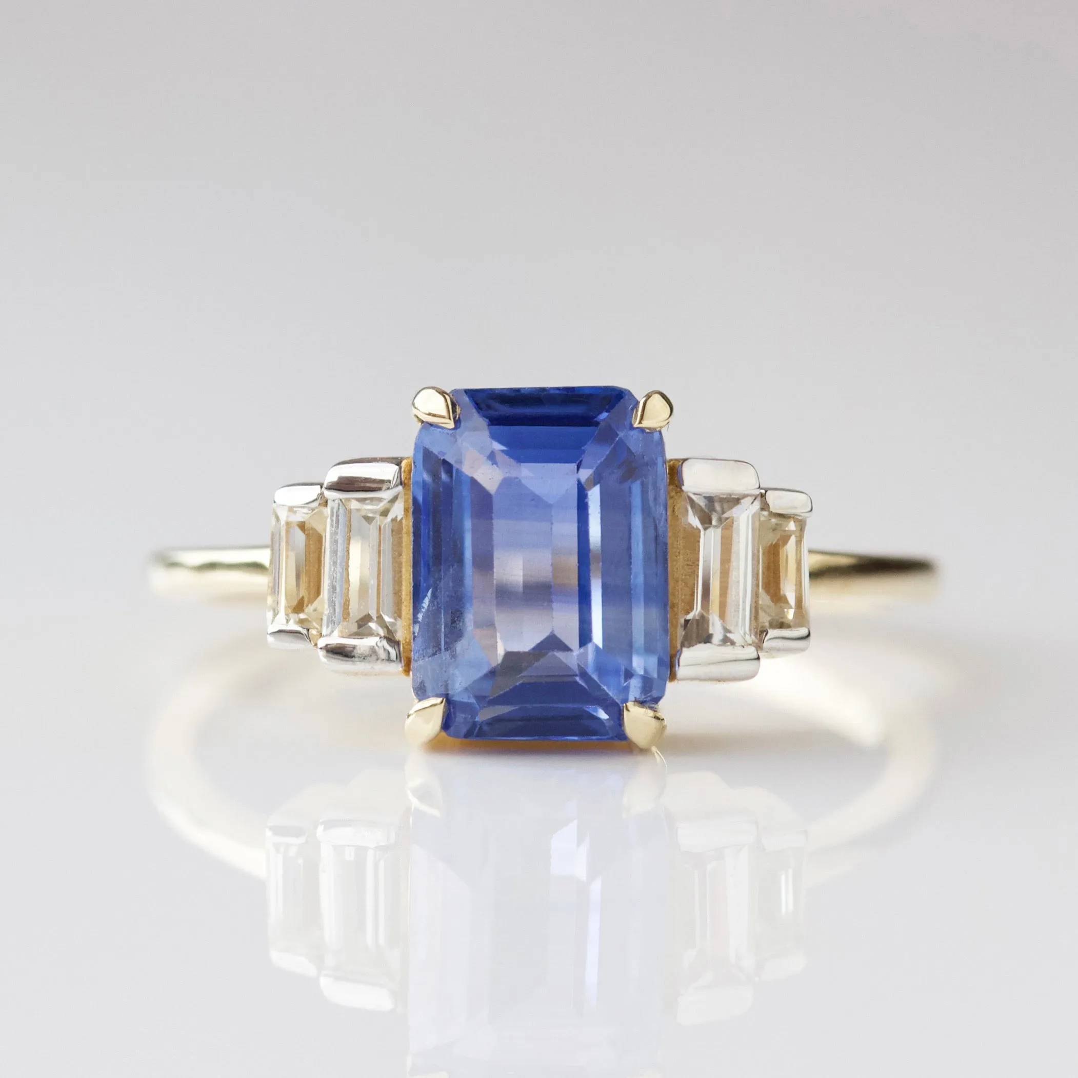 Exclusive Sapphire and White Sapphire Baguette Ring- Size Small