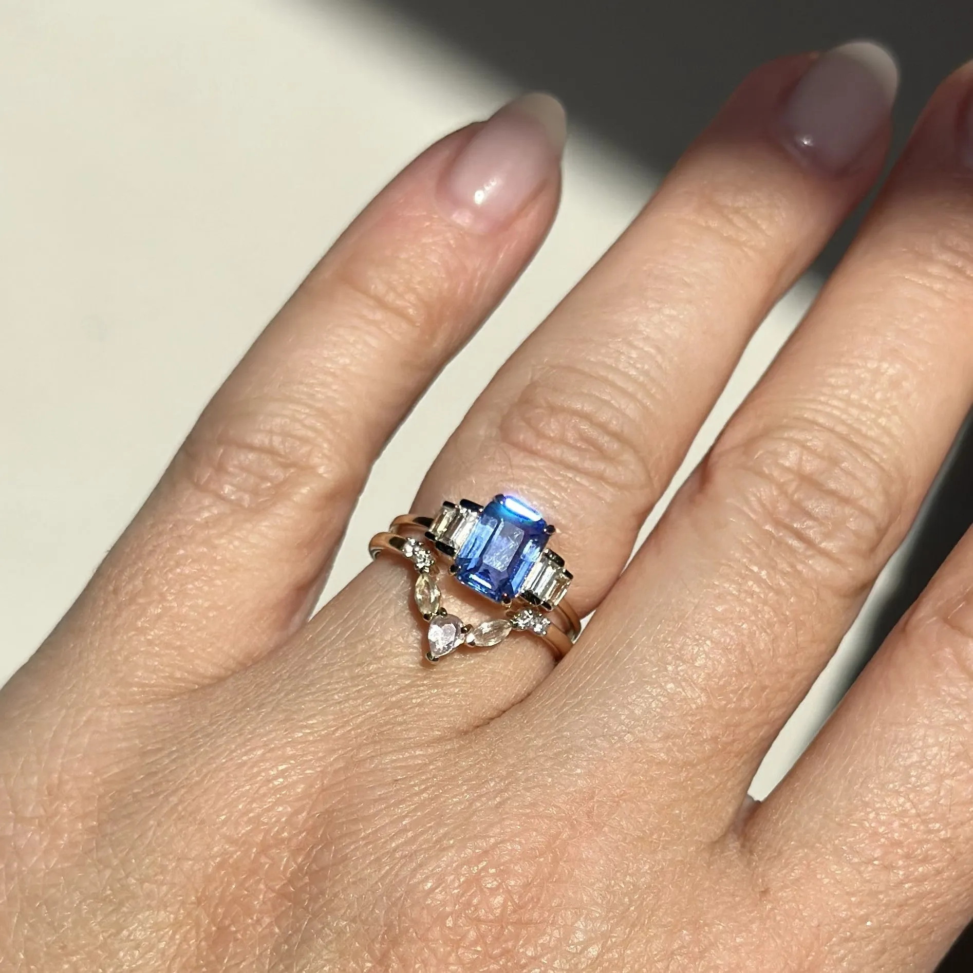 Exclusive Sapphire and White Sapphire Baguette Ring- Size Small