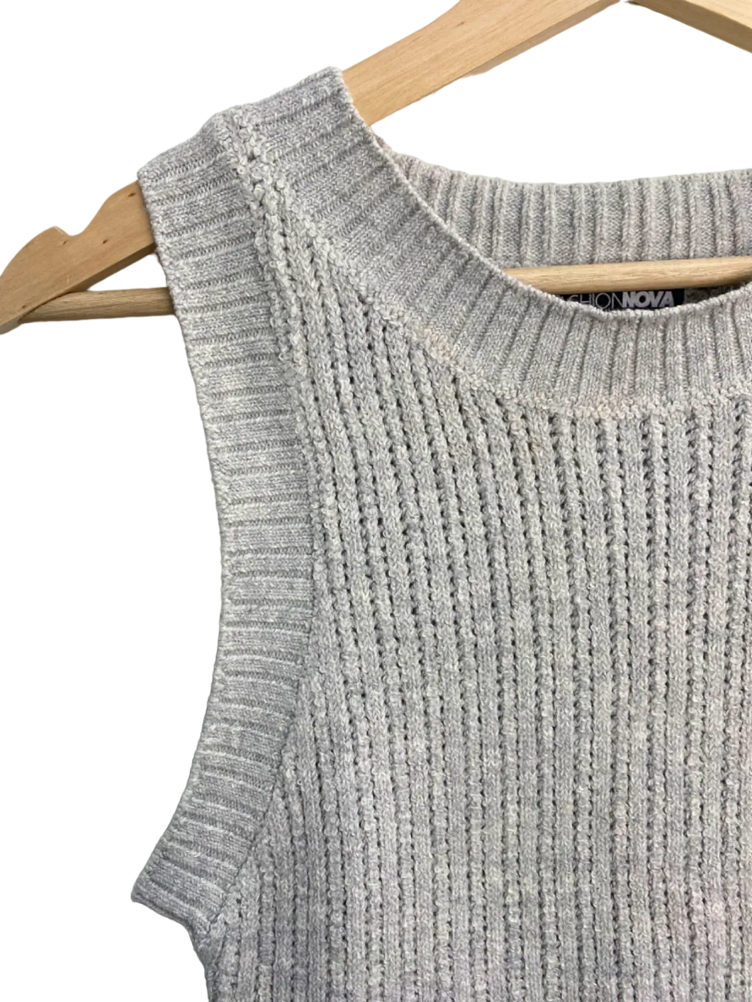 Fashion Nova Grey Ribbed Knit Tank Top UK 6