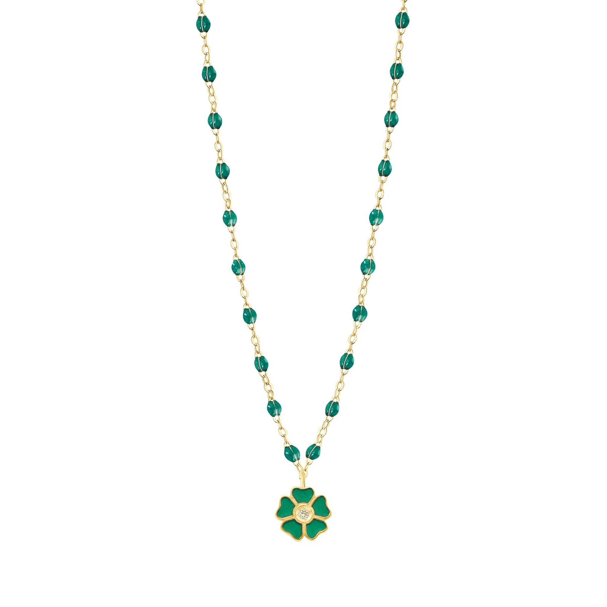 Flower Classic Gigi Emerald Diamond Necklace, Yellow Gold, 16.5"