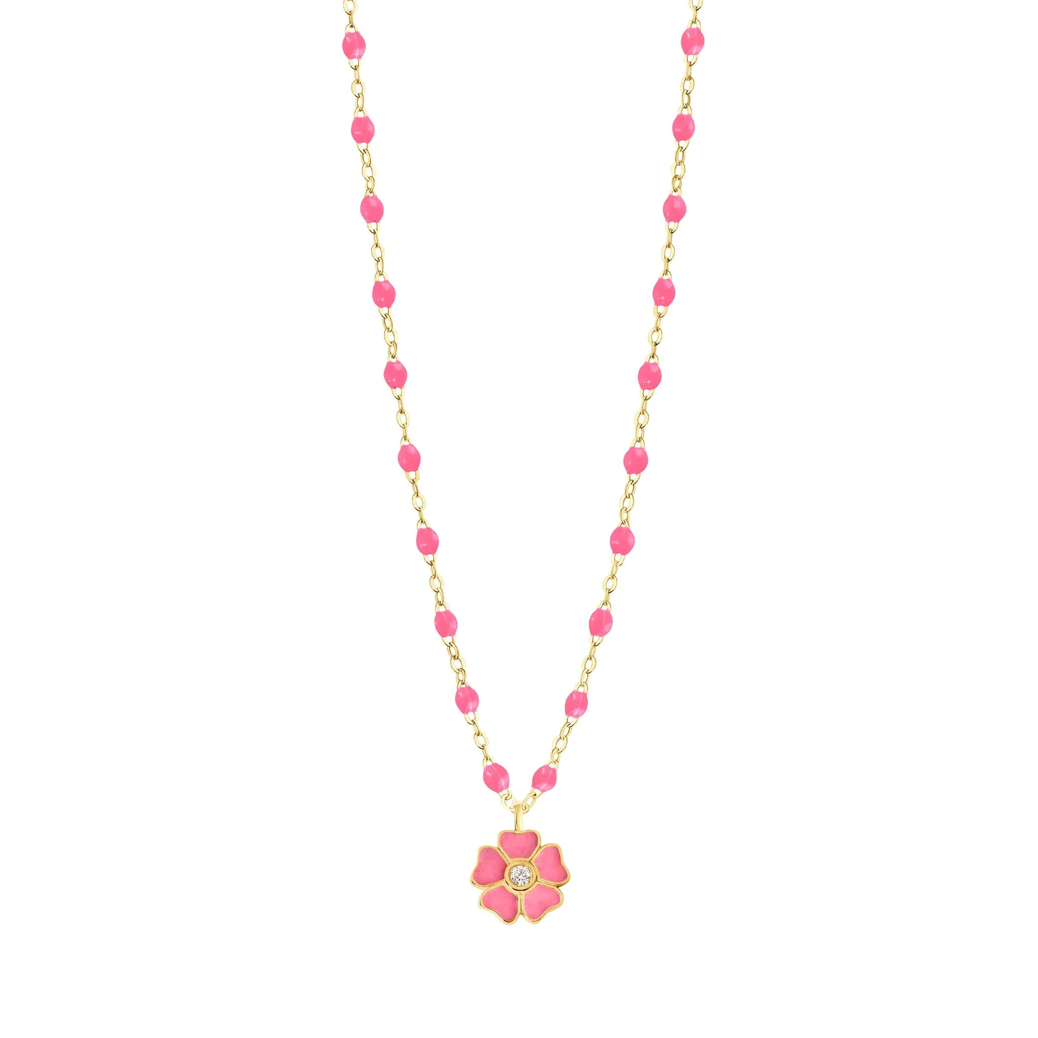 Flower Classic Gigi Pink diamond necklace, Yellow Gold, 16.5"