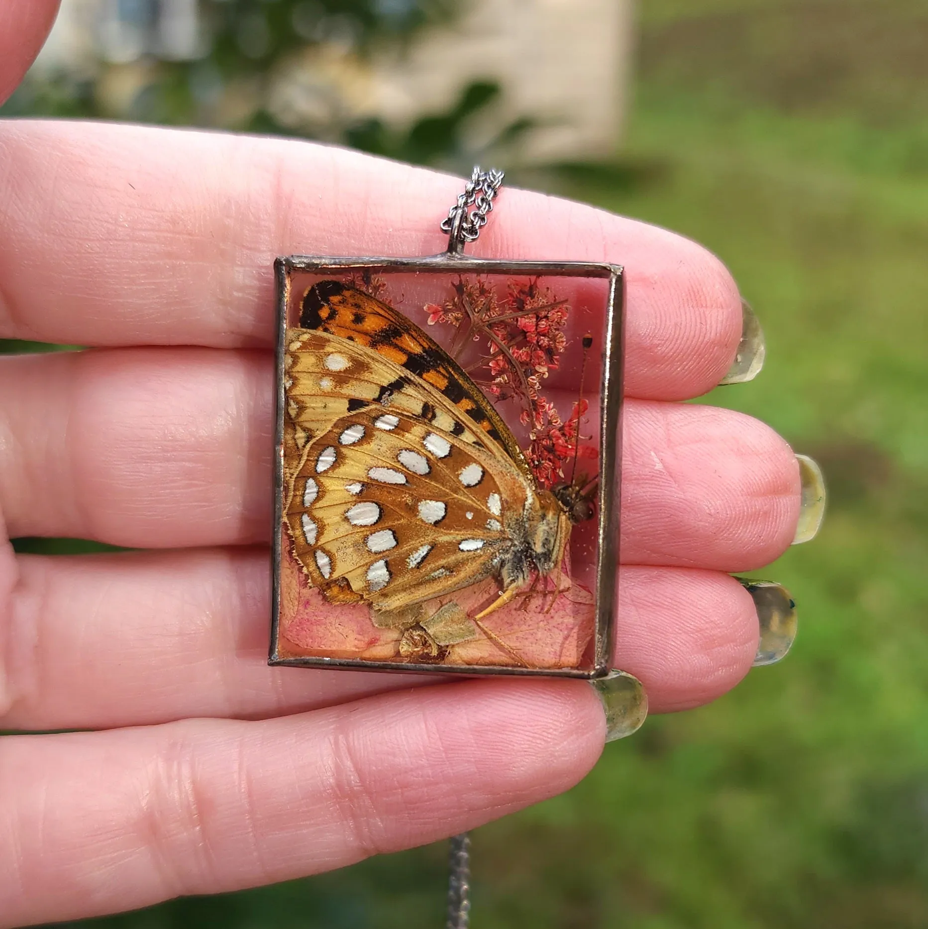 Fritillary Flower Shadowbox Necklace