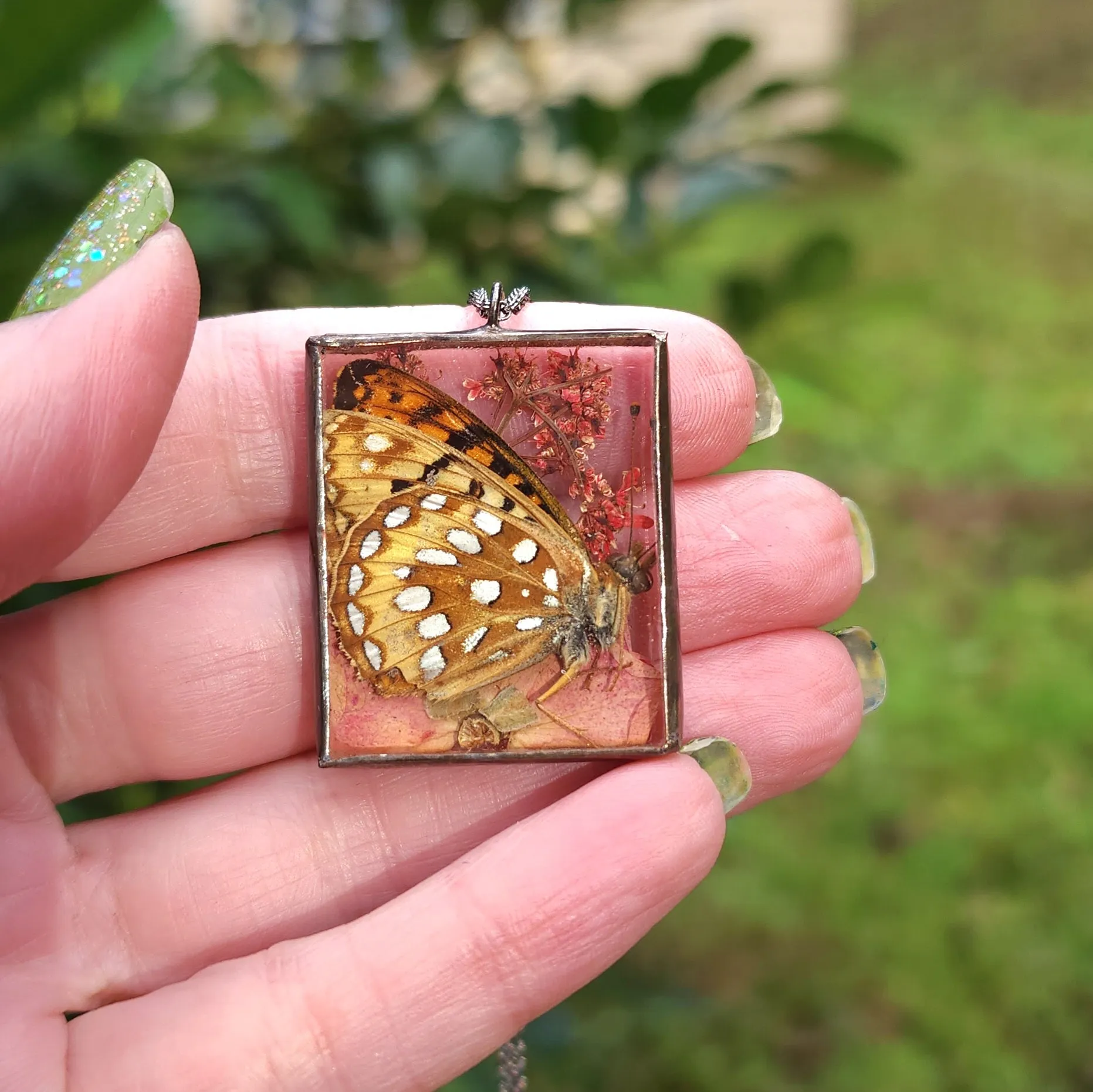 Fritillary Flower Shadowbox Necklace