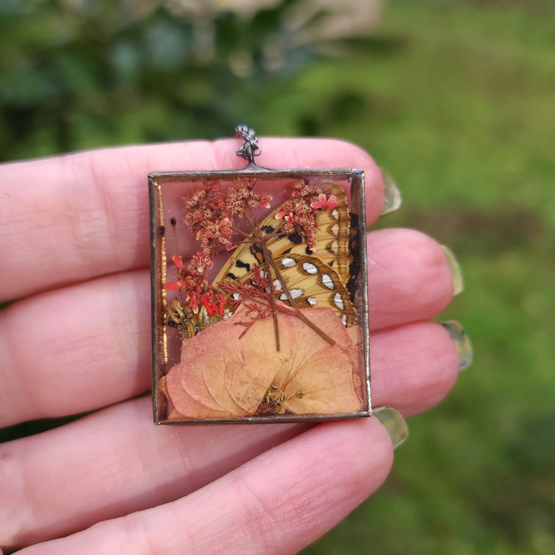 Fritillary Flower Shadowbox Necklace