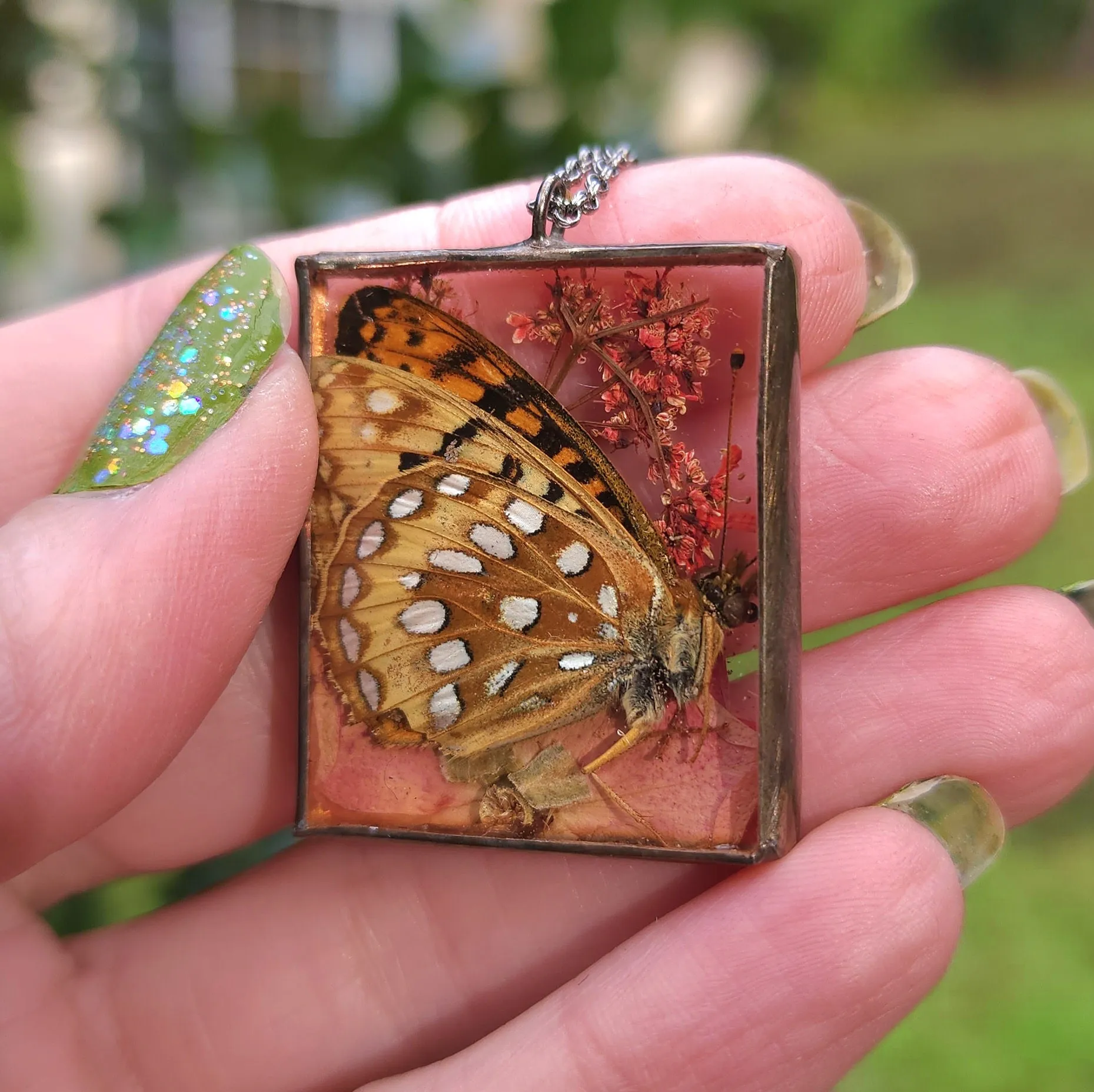 Fritillary Flower Shadowbox Necklace