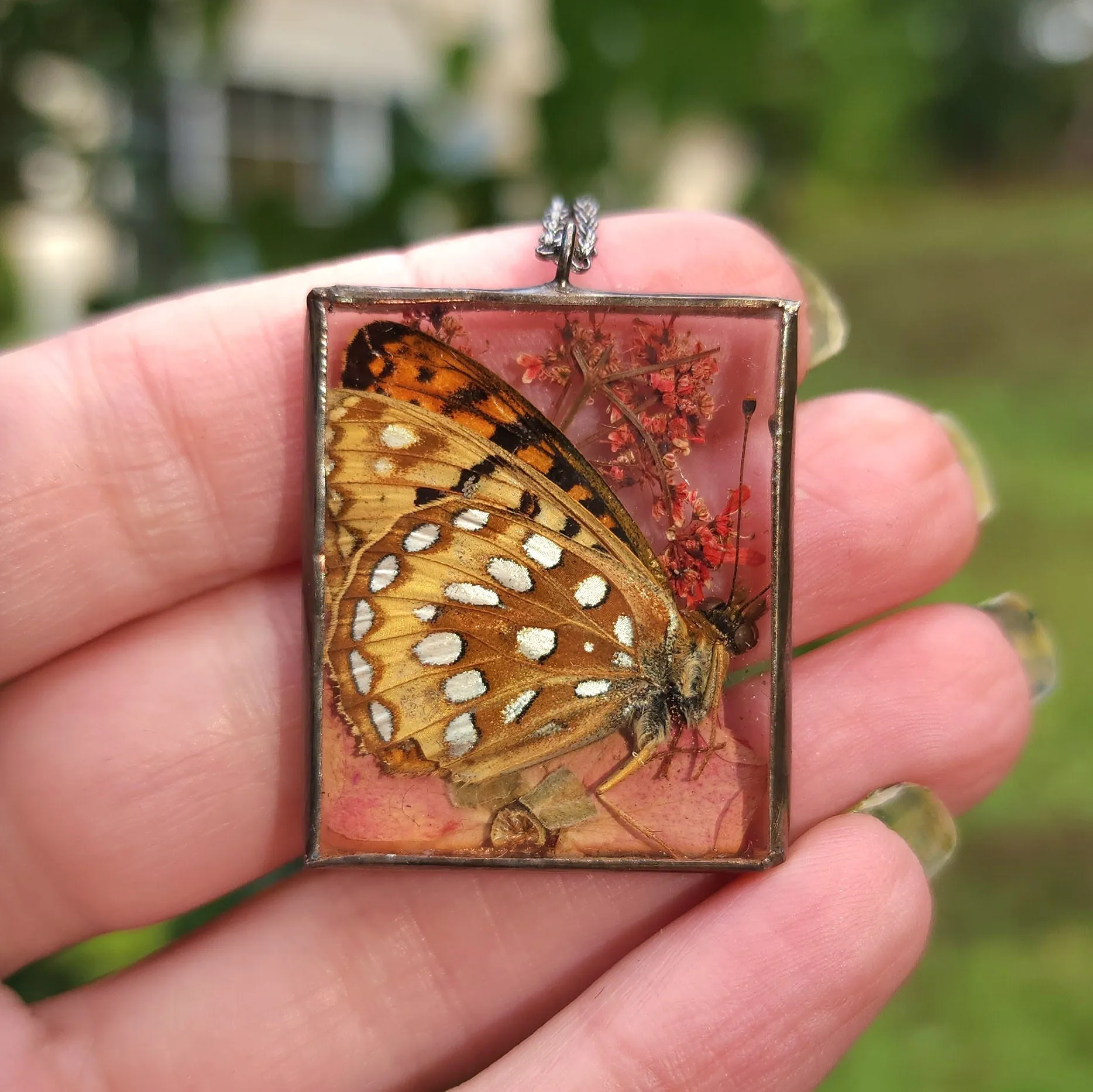 Fritillary Flower Shadowbox Necklace