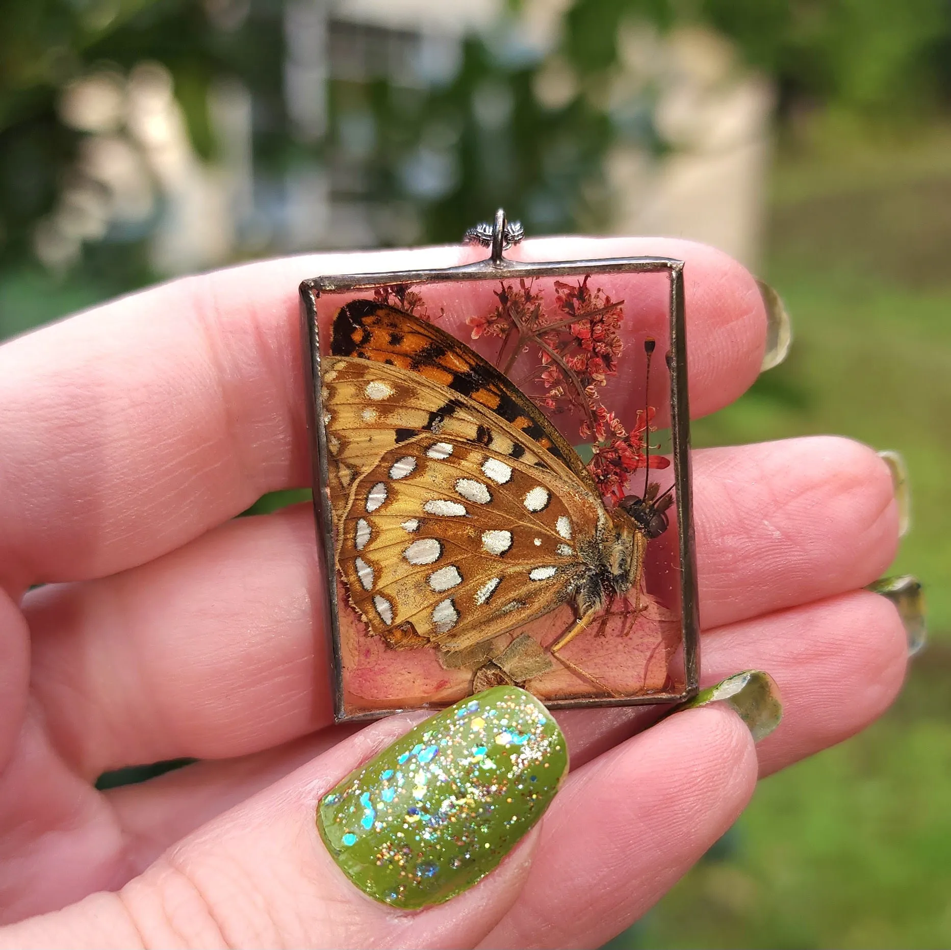 Fritillary Flower Shadowbox Necklace