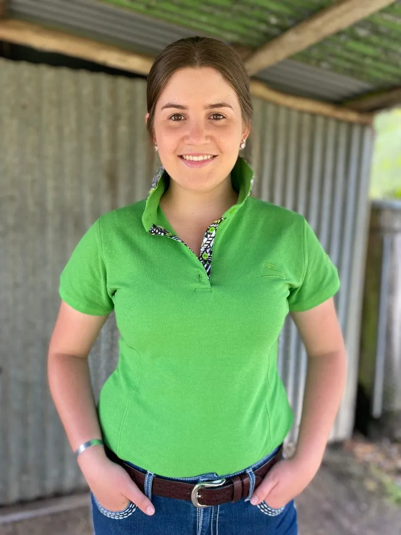 Georgie - Green with Aztec trim Polo Shirt