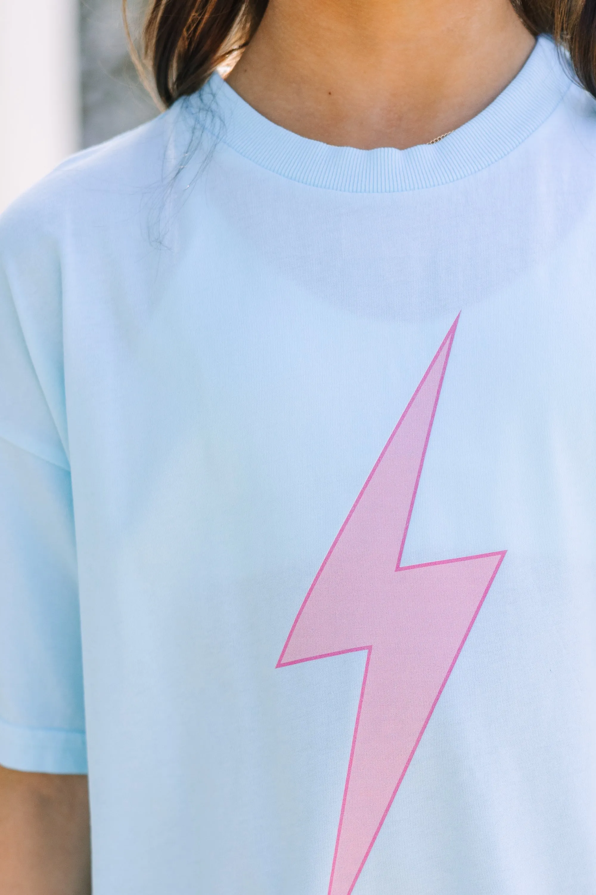 Girls: Lightning Bolt Blue Oversized Graphic Tee