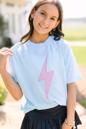 Girls: Lightning Bolt Blue Oversized Graphic Tee