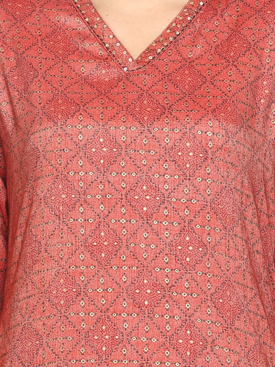 Glorious Coral Geometric Printed Kurta With Trouser