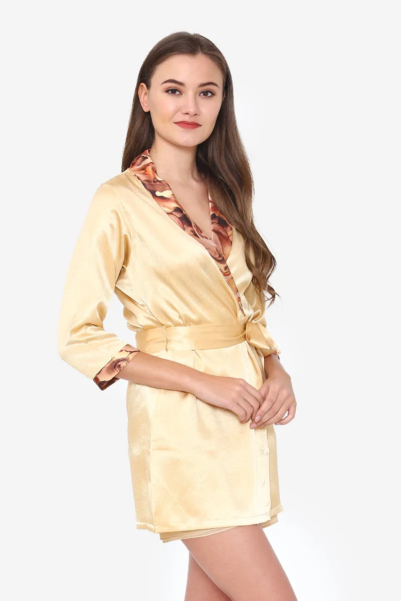 Gold Chiffon Night suit with Satin Robe