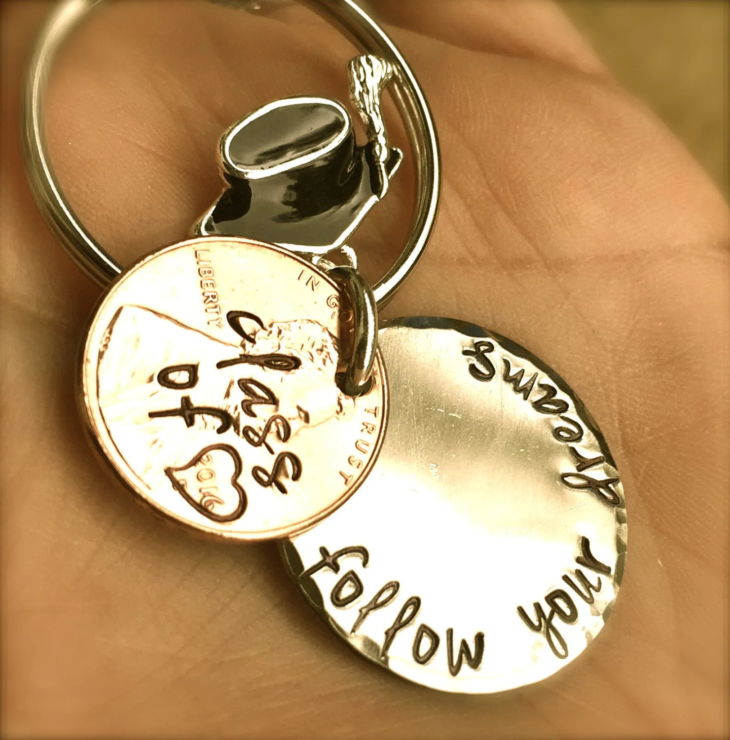 Graduation Gifts, Personalized Penny Keychain, Grad Gifts, Penny Keychains, Gradaution 2016, Follow Your Dreams, Do What You Love