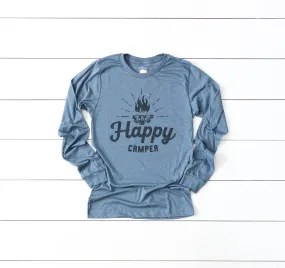 Happy Camper Campfire Adult Long Sleeve Shirts - one color artwork